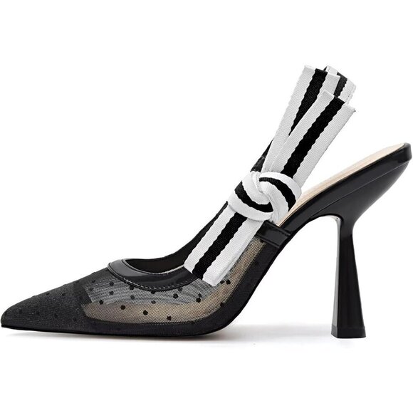 🆕Women Black Heels Pointed Toe High Heels Bowknot Knitted Dress Pumps Shoes - Picture 2 of 7